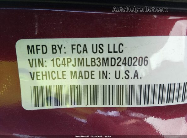 1C4PJMLB3MD240206 2021 JEEP CHEROKEE Red ძრავის განყოფილების ხედი