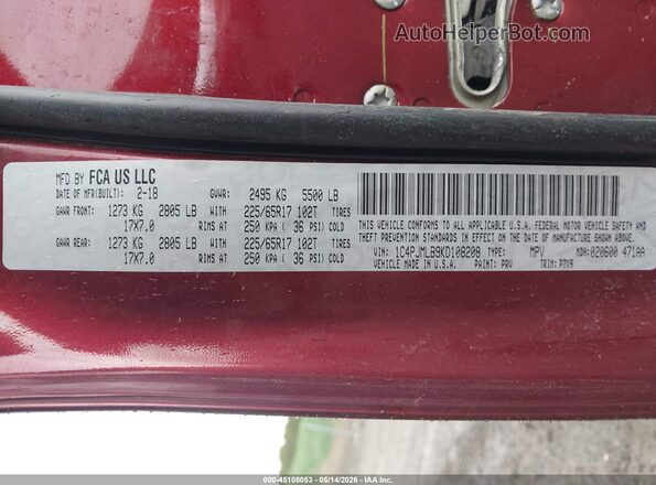 1C4PJMLB9KD108208 2019 JEEP CHEROKEE Red Engine compartment view