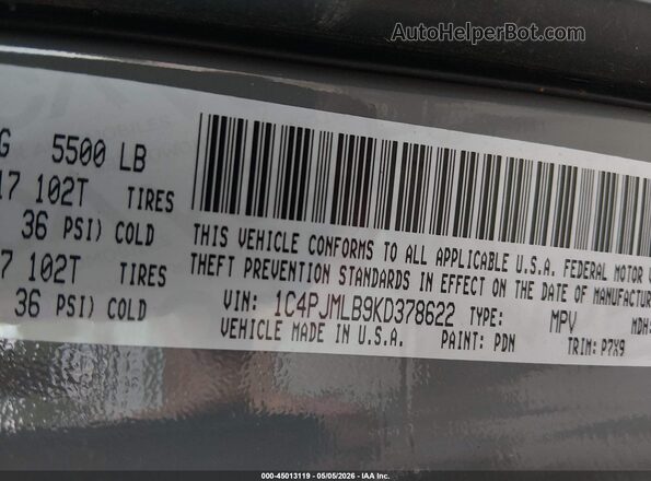 1C4PJMLB9KD378622 2019 JEEP CHEROKEE Gray Widok komory silnika