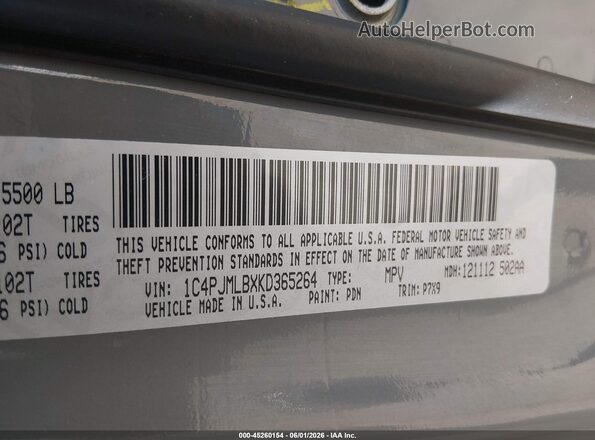 1C4PJMLBXKD365264 2019 JEEP CHEROKEE Серый Вид подкапотного пространства