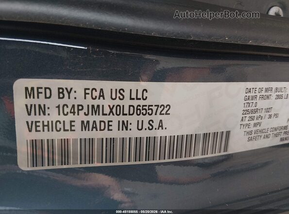 1C4PJMLX0LD655722 2020 JEEP CHEROKEE Blue Engine compartment view
