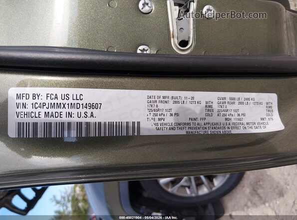 1C4PJMMX1MD149607 2021 JEEP CHEROKEE Green Вид підкапотного простору