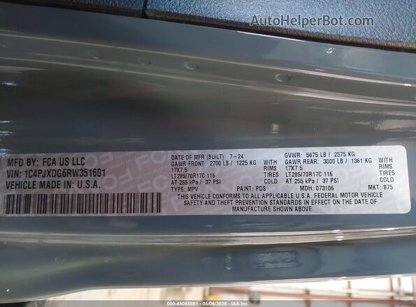 1C4PJXDG6RW351601 2024 JEEP WRANGLER Gray Շարժիչի բաժամունքի տեսք