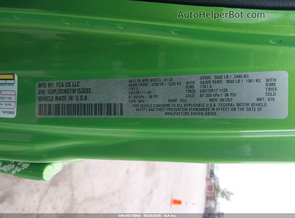 1C4PJXDN5TW153033 2026 JEEP WRANGLER Green Vista del compartimento del motor