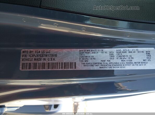 1C4PJXFG8TW177616 2026 JEEP WRANGLER Gray Engine compartment view