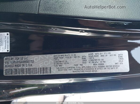 1C4PJXFGXSW587753 2025 JEEP WRANGLER Black ძრავის განყოფილების ხედი