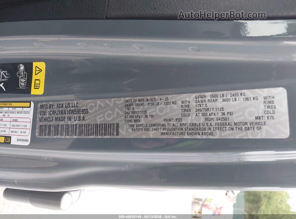 1C4PJXKN1SW595955 2025 JEEP WRANGLER Gray Շարժիչի բաժամունքի տեսք
