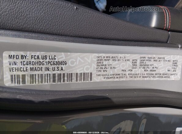 1C4RDHDG1PC630409 2023 DODGE DURANGO Gray Engine compartment view