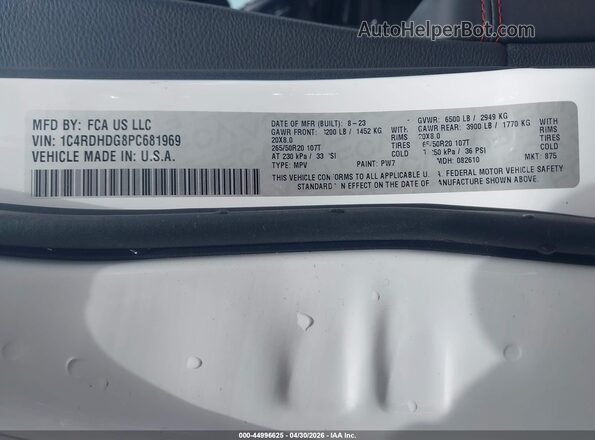 1C4RDHDG8PC681969 2023 DODGE DURANGO White Vista del compartimento del motor