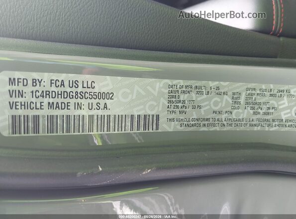 1C4RDHDG8SC550002 2025 DODGE DURANGO Серый Вид подкапотного пространства