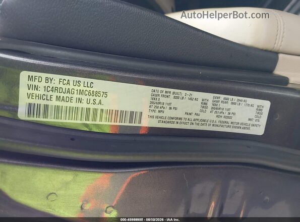 1C4RDJAG1MC688575 2021 DODGE DURANGO Gray 