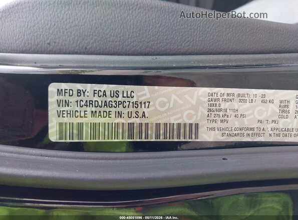 1C4RDJAG3PC715117 2023 DODGE DURANGO Black Vista del compartimento del motor