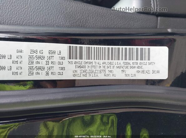 1C4RDJDG0JC116775 2018 DODGE DURANGO Black Вид підкапотного простору