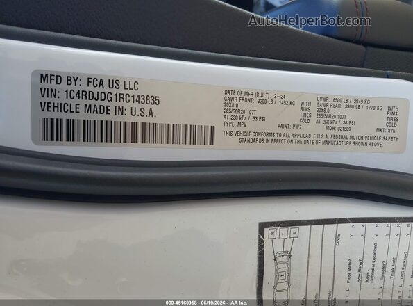 1C4RDJDG1RC143835 2024 DODGE DURANGO White Engine compartment view