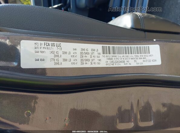 1C4RDJDG2KC848388 2019 DODGE DURANGO Gray ძრავის განყოფილების ხედი