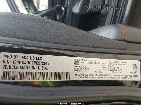 1C4RDJDG2PC572687 2023 DODGE DURANGO Black Շարժիչի բաժամունքի տեսք