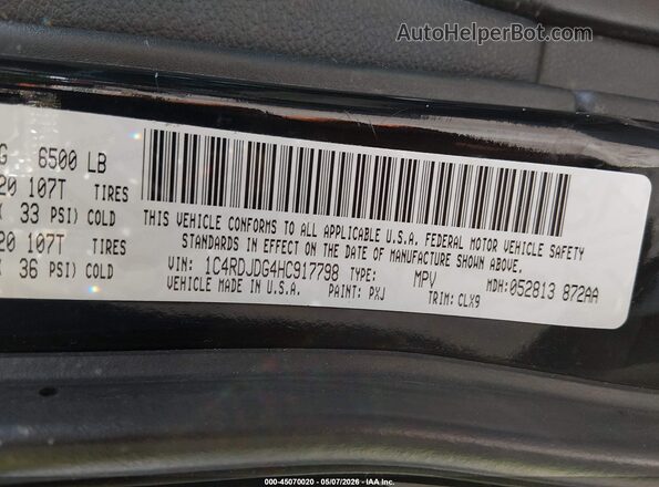 1C4RDJDG4HC917798 2017 DODGE DURANGO Black ძრავის განყოფილების ხედი