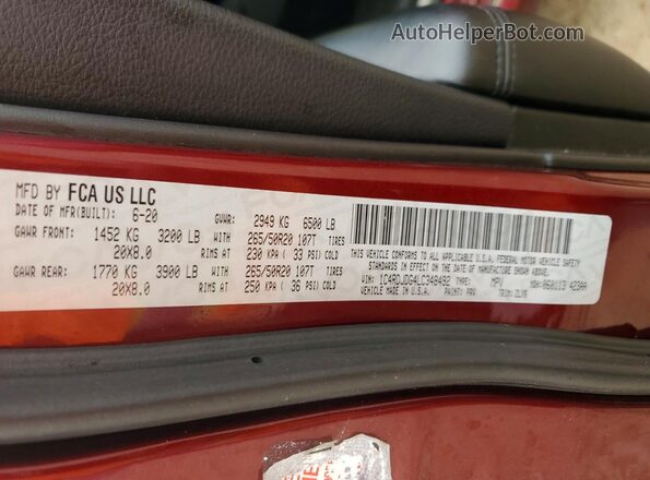 1C4RDJDG4LC348492 2020 DODGE DURANGO Red 