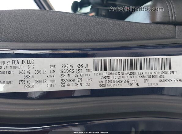 1C4RDJDG5HC945142 2017 DODGE DURANGO Blue 