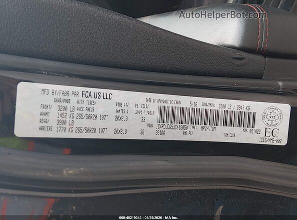 1C4RDJDG5JC415050 2018 DODGE DURANGO Black Vista del compartimento del motor