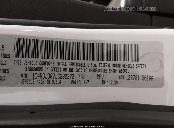1C4RDJDG7JC282372 2018 DODGE DURANGO White 