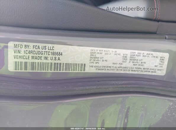 1C4RDJDG7TC165684 2026 DODGE DURANGO Gray 