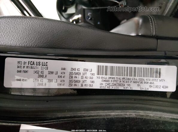 1C4RDJDGXKC586264 2019 DODGE DURANGO Black Вид підкапотного простору