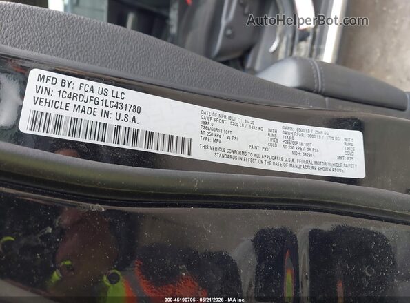 1C4RDJFG1LC431780 2020 DODGE DURANGO Black Vista del compartimento del motor