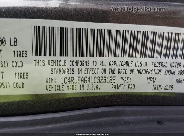 1C4RJEAG4LC329185 2020 JEEP GRAND CHEROKEE Серый Вид подкапотного пространства