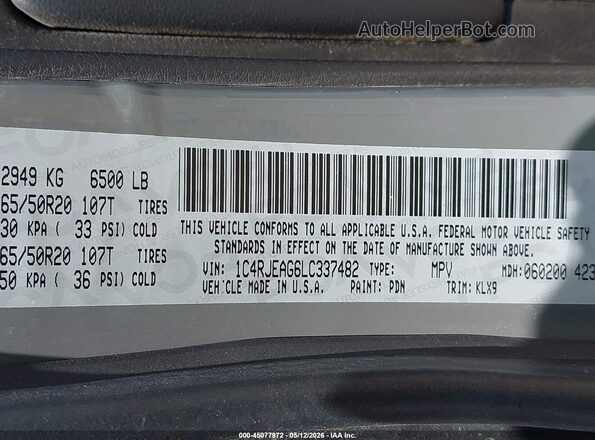 1C4RJEAG6LC337482 2020 JEEP GRAND CHEROKEE Gray Շարժիչի բաժամունքի տեսք