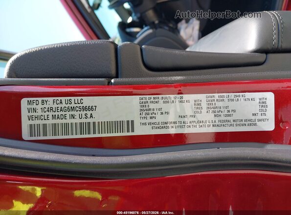 1C4RJEAG6MC596667 2021 JEEP GRAND CHEROKEE Red Vista del compartimento del motor