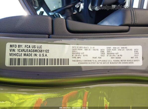 1C4RJEAG6MC681122 2021 JEEP GRAND CHEROKEE Gray Widok komory silnika