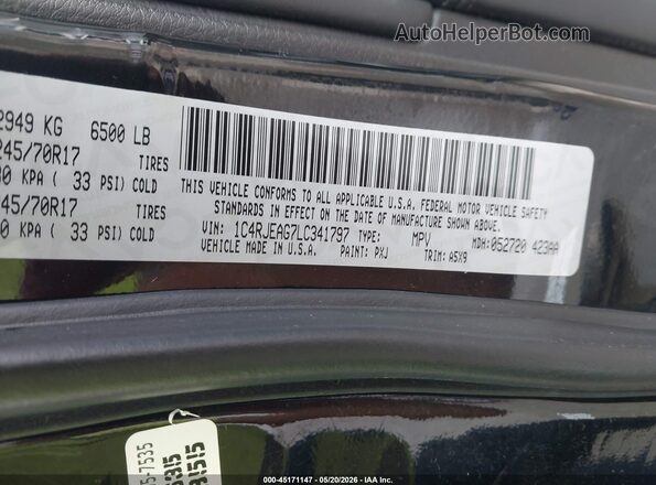 1C4RJEAG7LC341797 2020 JEEP GRAND CHEROKEE Black Вид підкапотного простору