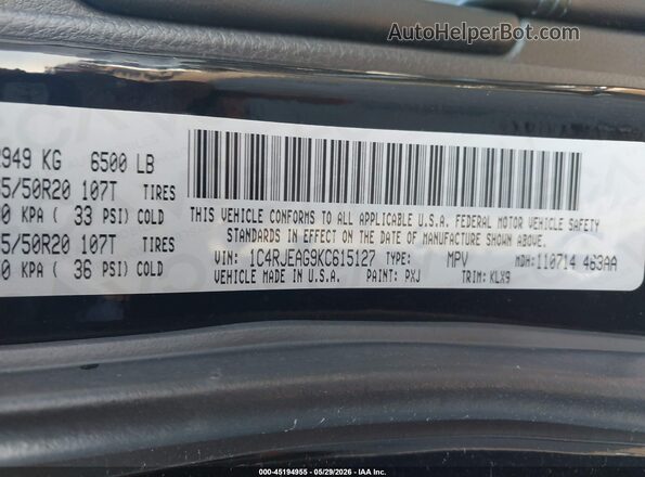 1C4RJEAG9KC615127 2019 JEEP GRAND CHEROKEE Black Engine compartment view