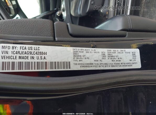 1C4RJEAG9LC428844 2020 JEEP GRAND CHEROKEE Black Widok komory silnika