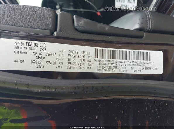1C4RJEBG1LC295334 2020 JEEP GRAND CHEROKEE Purple Շարժիչի բաժամունքի տեսք