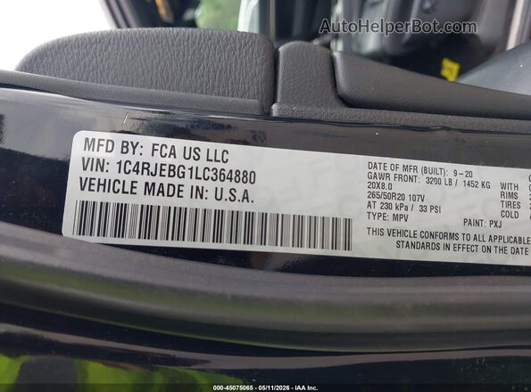 1C4RJEBG1LC364880 2020 JEEP GRAND CHEROKEE Black Շարժիչի բաժամունքի տեսք