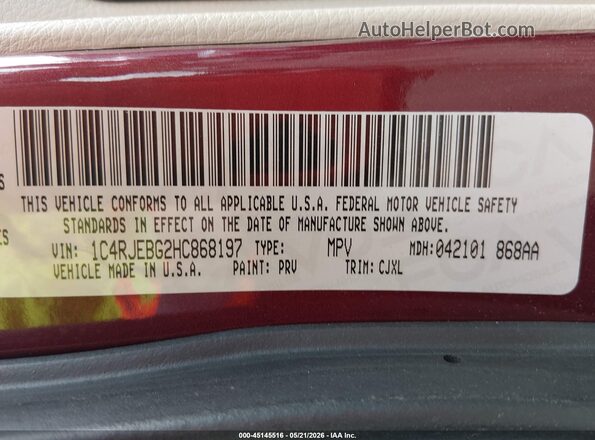 1C4RJEBG2HC868197 2017 JEEP GRAND CHEROKEE Maroon Widok komory silnika