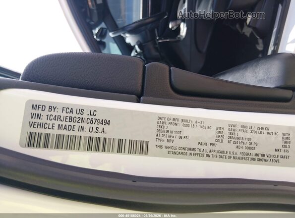 1C4RJEBG2MC679494 2021 JEEP GRAND CHEROKEE White ძრავის განყოფილების ხედი