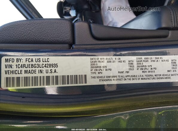 1C4RJEBG3LC428935 2020 JEEP GRAND CHEROKEE Navy Widok komory silnika