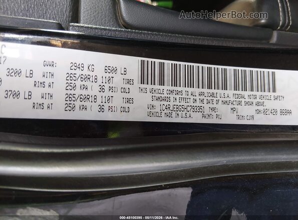1C4RJEBG5HC793351 2017 JEEP GRAND CHEROKEE Black Շարժիչի բաժամունքի տեսք