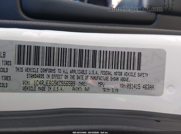 1C4RJEBG5KC556589 2019 JEEP GRAND CHEROKEE White 