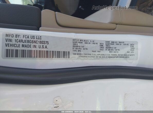 1C4RJEBG6NC180375 2022 JEEP GRAND CHEROKEE WK Белый Вид подкапотного пространства