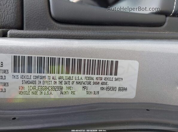 1C4RJEBG8HC892990 2017 JEEP GRAND CHEROKEE Silver Вид підкапотного простору