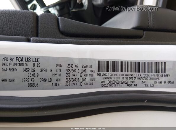 1C4RJEBG8LC128226 2020 JEEP GRAND CHEROKEE White Vista del compartimento del motor