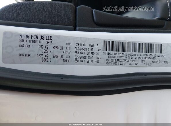 1C4RJEBGXGC352247 2016 JEEP GRAND CHEROKEE Белый Вид подкапотного пространства