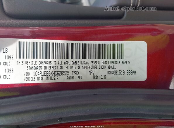 1C4RJEBGXHC628525 2017 JEEP GRAND CHEROKEE Red Շարժիչի բաժամունքի տեսք