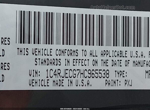 1C4RJECG7HC965538 2017 JEEP GRAND CHEROKEE Черный Вид подкапотного пространства