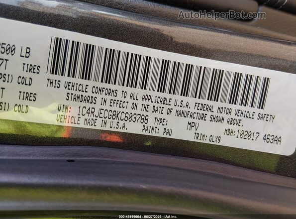1C4RJECG8KC603788 2019 JEEP GRAND CHEROKEE Gray Engine compartment view