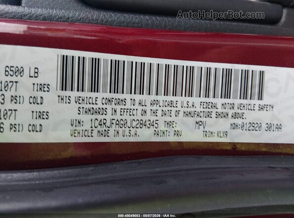 1C4RJFAG0JC284345 2018 JEEP GRAND CHEROKEE Red Vista del compartimento del motor